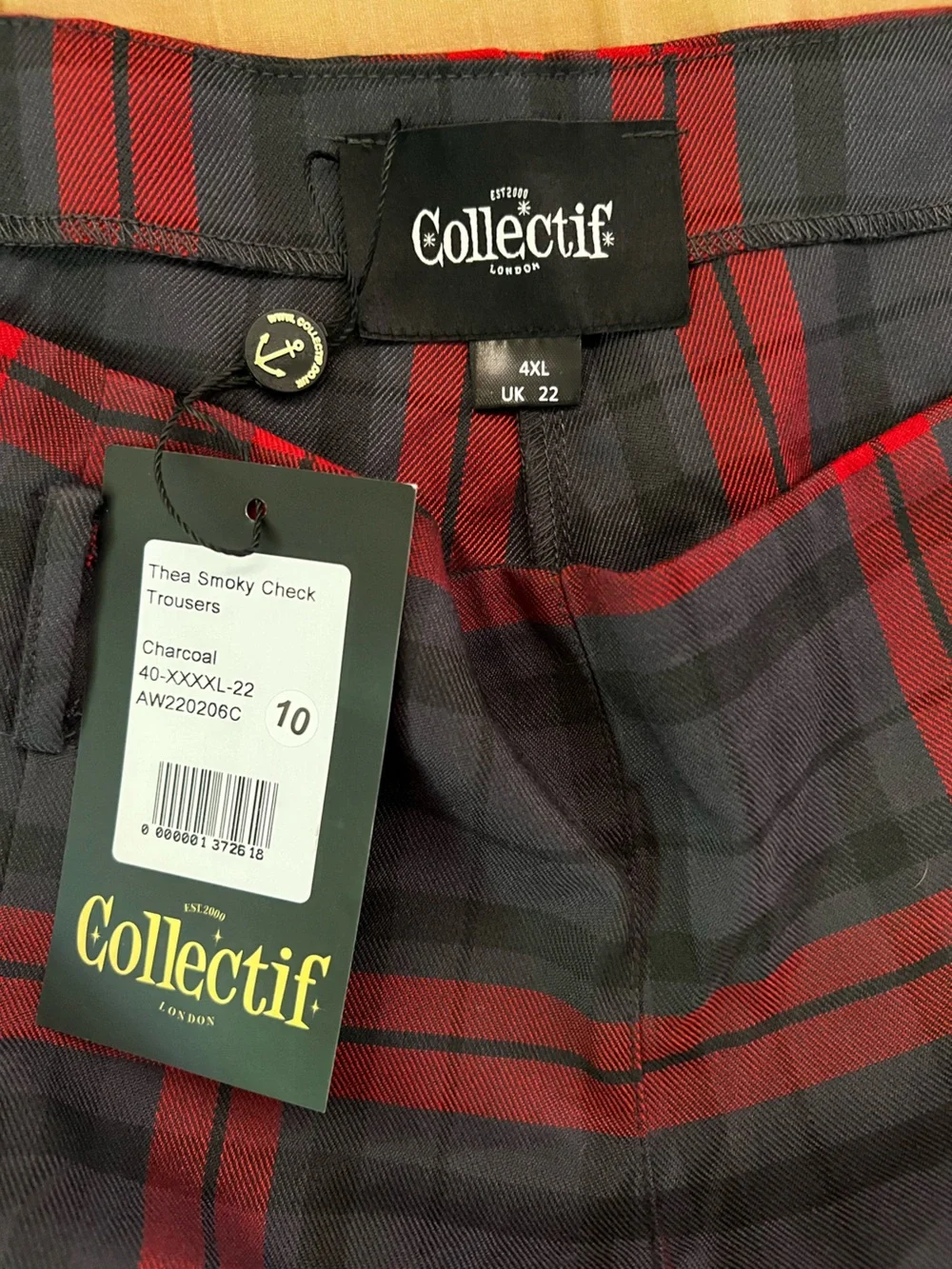 Collectif Red and Grey Plaid Trousers